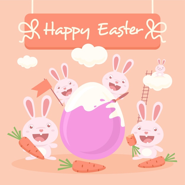 Vector Illustration, Cute easter bunnies and egg 2, format EPS 10