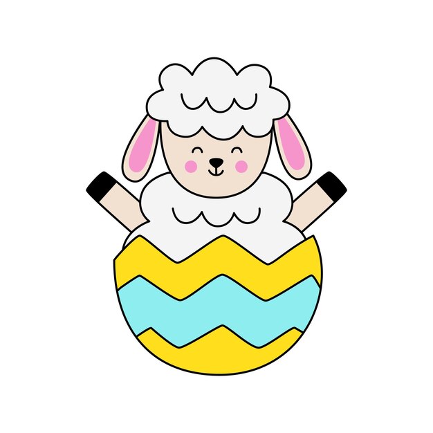 Vector vector illustration of cute easter sheep sitting in cracked egg