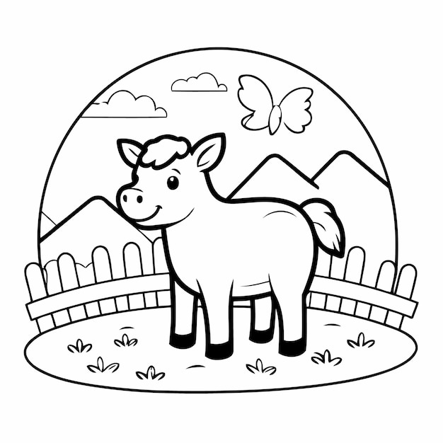 Vector vector illustration of a cute farm hand drawn for kids coloring page