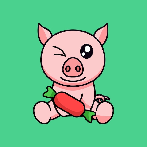 vector illustration of a cute and fat pig