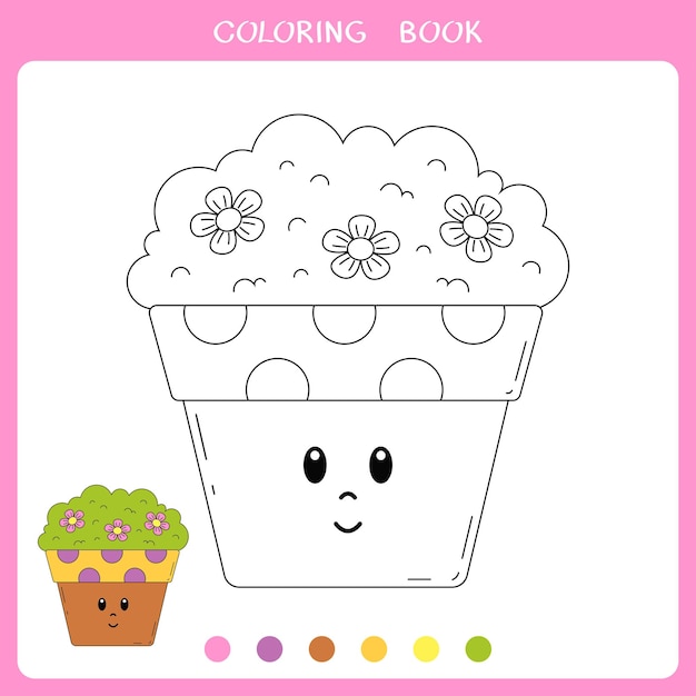 Vector illustration of cute flowerpot for coloring book