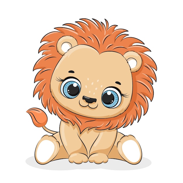 Vector illustration of a cute funny lion Isolated objects Concept for children print