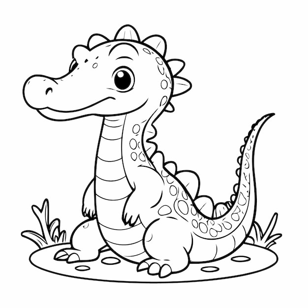 Vector illustration of a cute gharial doodle drawing for kids page