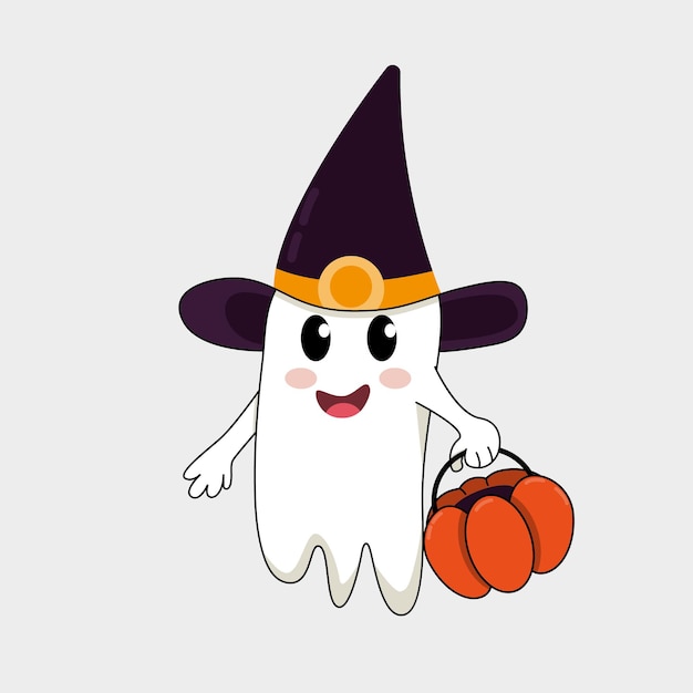 Vector illustration of cute ghost in flat style.