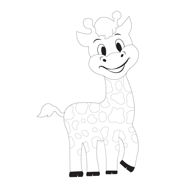 A vector illustration of a cute giraffe in black and white color