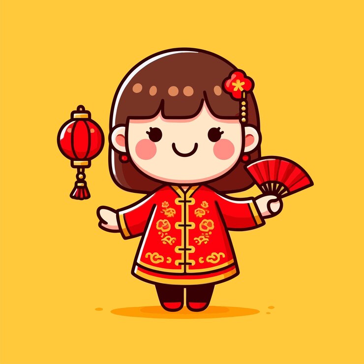 Vector vector illustration of cute girl celebrating imlek