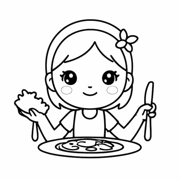 Vector illustration of a cute Girl doodle drawing for kids page
