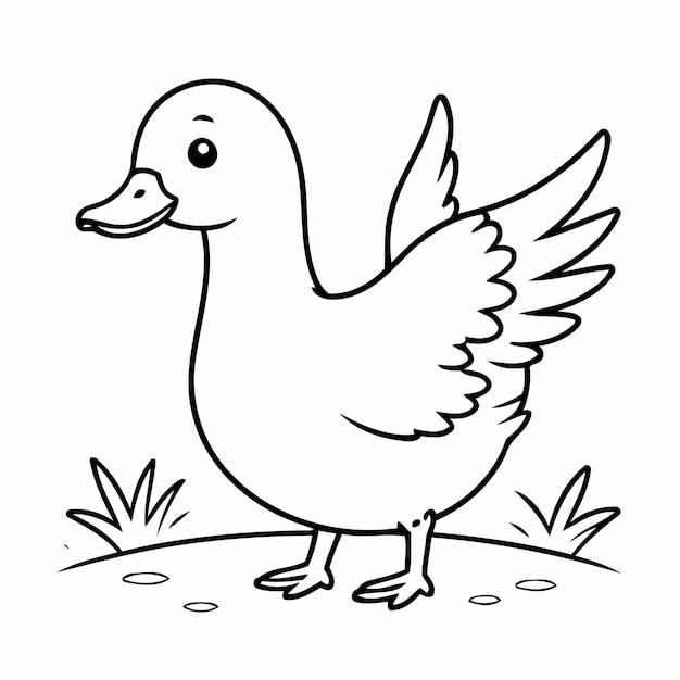 Vector vector illustration of a cute goose drawing colouring activity
