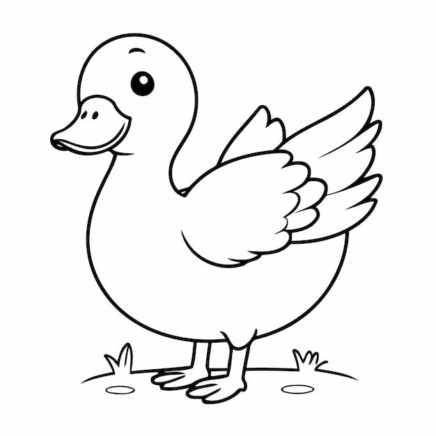 Vector vector illustration of a cute goose hand drawn for kids coloring page