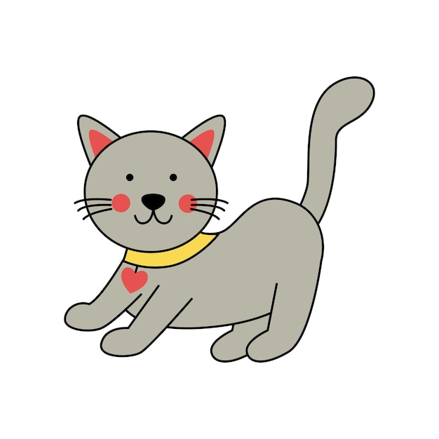 白地にかわいいグレーの猫のベクトル イラスト