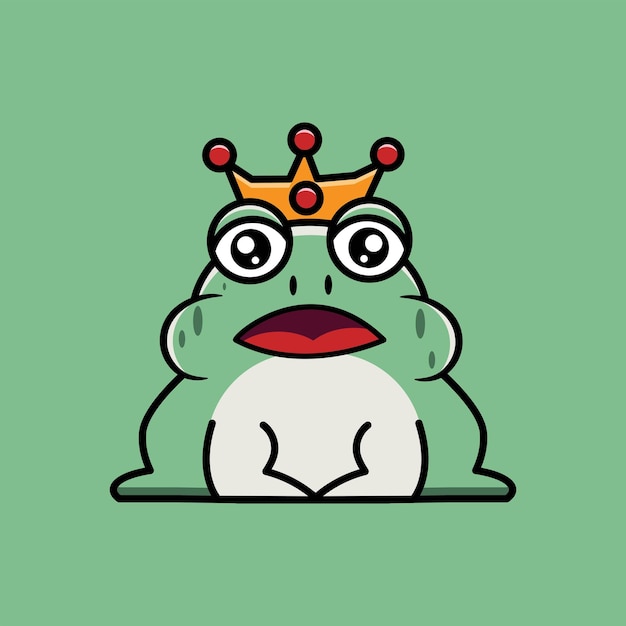 Vector illustration of a cute green frog king with a green bakground