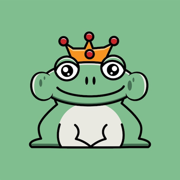Vector illustration of a cute green frog king with a green bakground