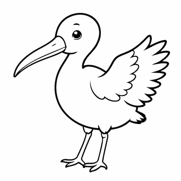 Vector illustration of a cute Ibis drawing for toddlers coloring activity