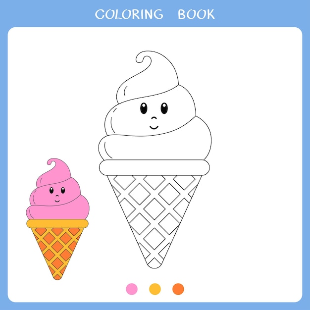 Vector illustration of cute ice cream for coloring book