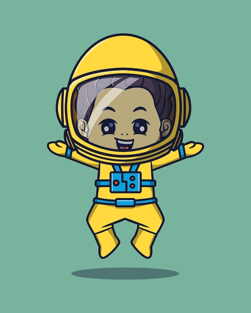 vector illustration of cute jumping astronaut science technology icon concept