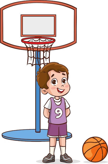 Vector illustration of cute kids basketball player