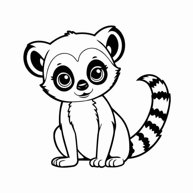 Vector vector illustration of a cute lemur hand drawn for kids coloring page