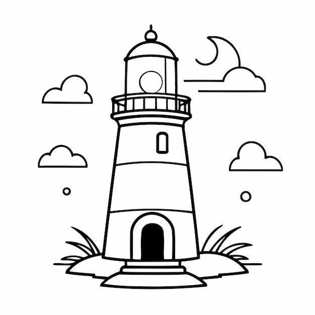 Vector illustration of a cute Lighthouse drawing for kids colouring activity