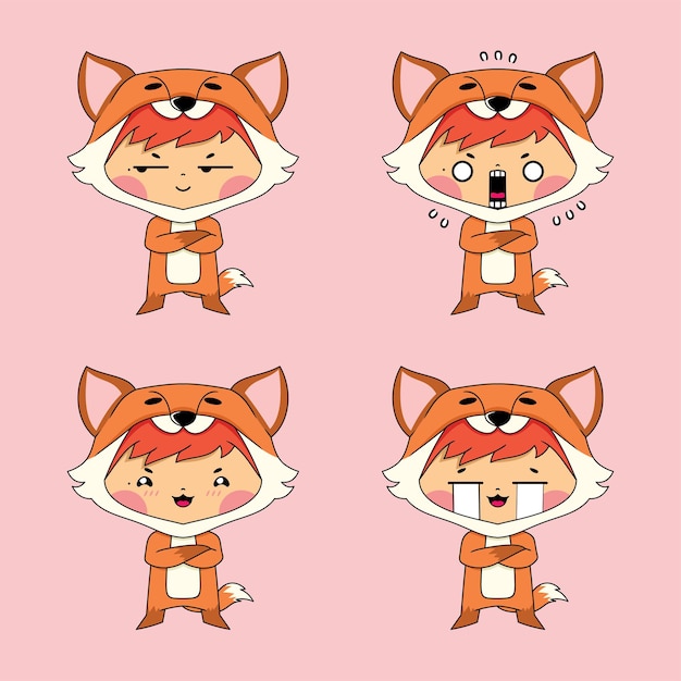 vector illustration of cute little boy wearing fox costume