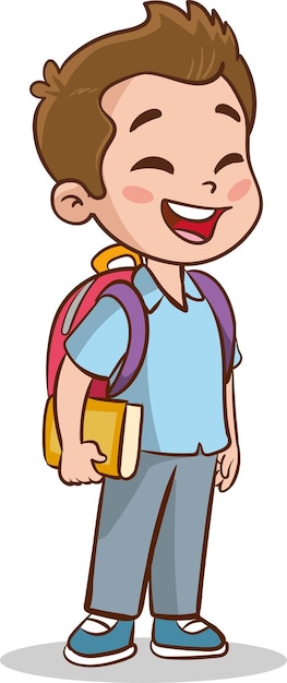 Vector illustration of cute little children goes to school