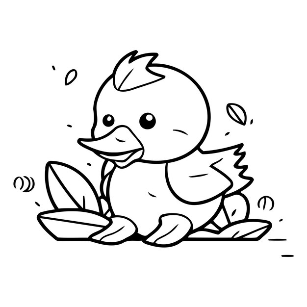 Vector vector illustration of cute little duckling sitting on the grass cute cartoon character