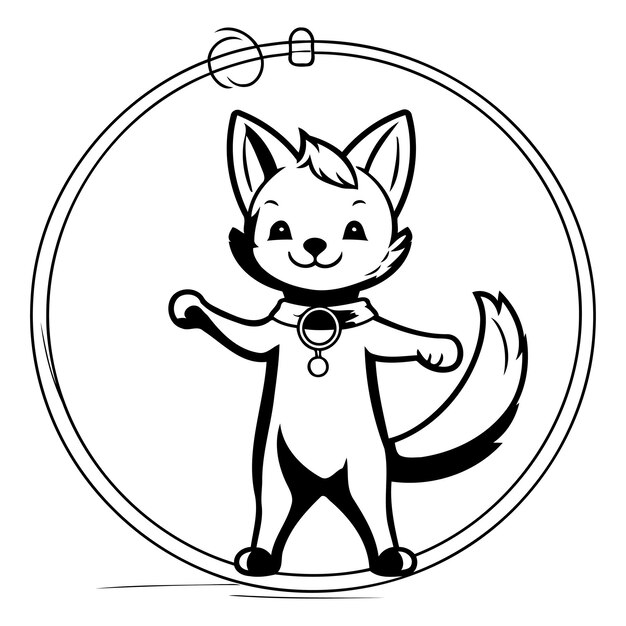 Vector vector illustration of a cute little fox with a medal in a circle