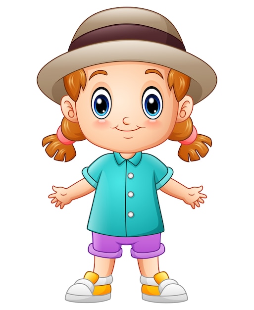 Vector illustration of cute little girl cartoon in a hat