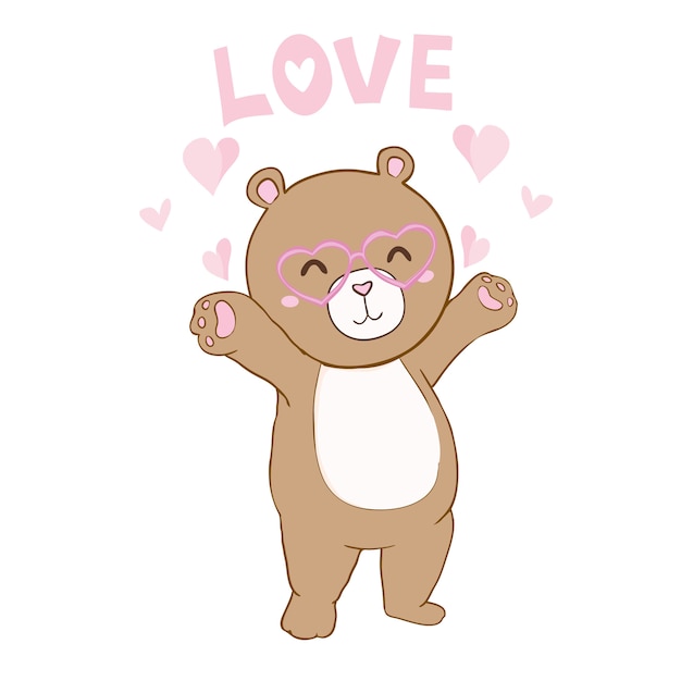 Vector иллюстрация милого маленького плюшевого медвежонка держа красное сердце.