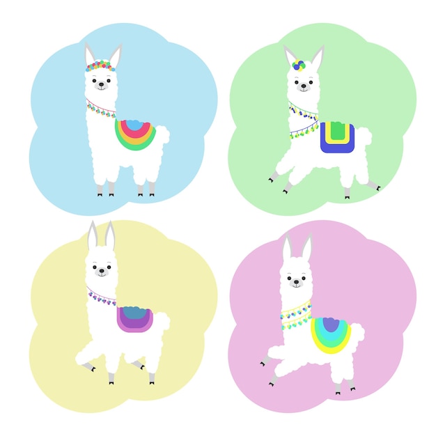 Vector vector illustration of a cute llama in colored ornaments. stickers