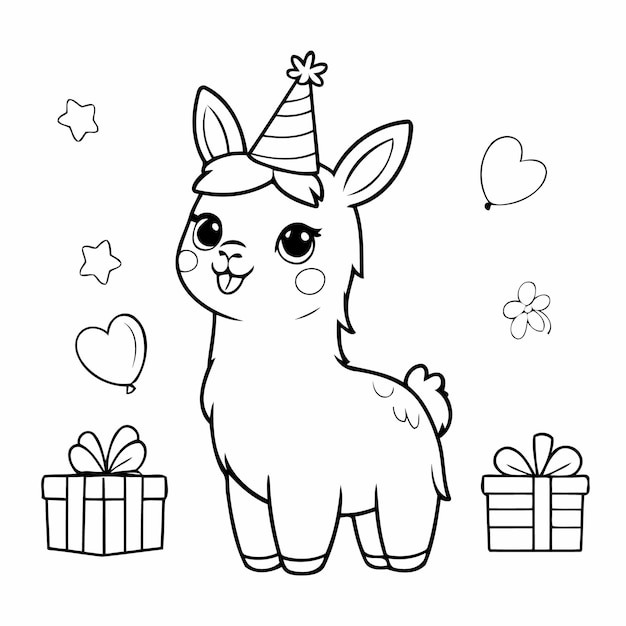 Vector illustration of a cute Llama doodle colouring activity for kids