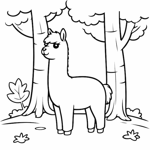 Vector vector illustration of a cute llama drawing for colouring page