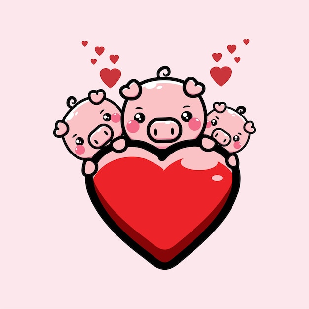 Vettore illustrazione vettoriale di graziosi maiali d'amore
