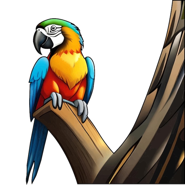 Vector Illustration cute macaw cartoon sitting on branch