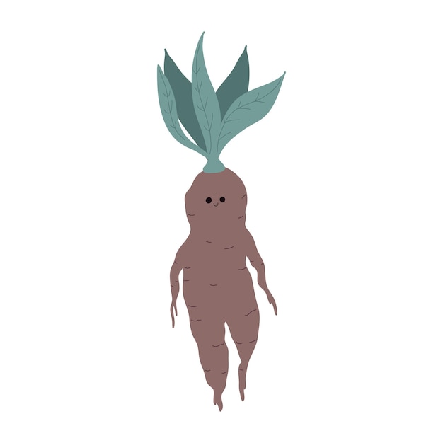 Vector illustration of a cute mandrake with a face.Magical plant