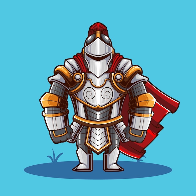 Vector vector illustration of cute medieval knight mascot