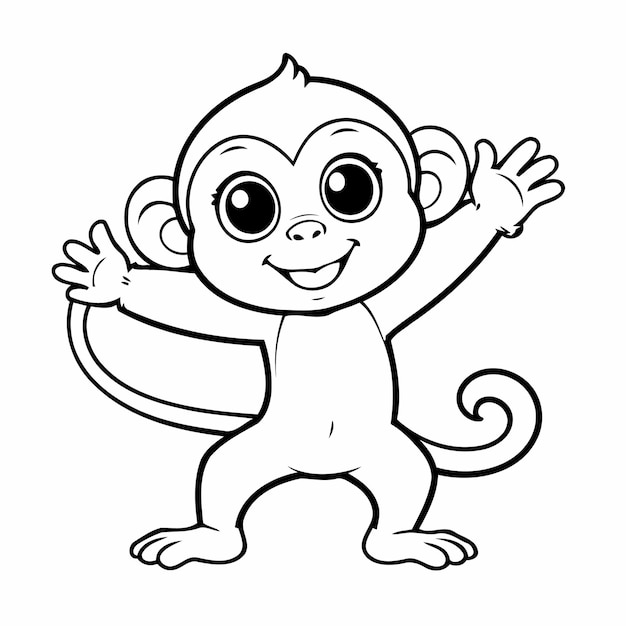 Vector vector illustration of a cute monkey doodle drawing for kids page