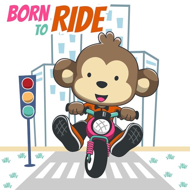 Vector illustration of cute monkey ride a motorcycle