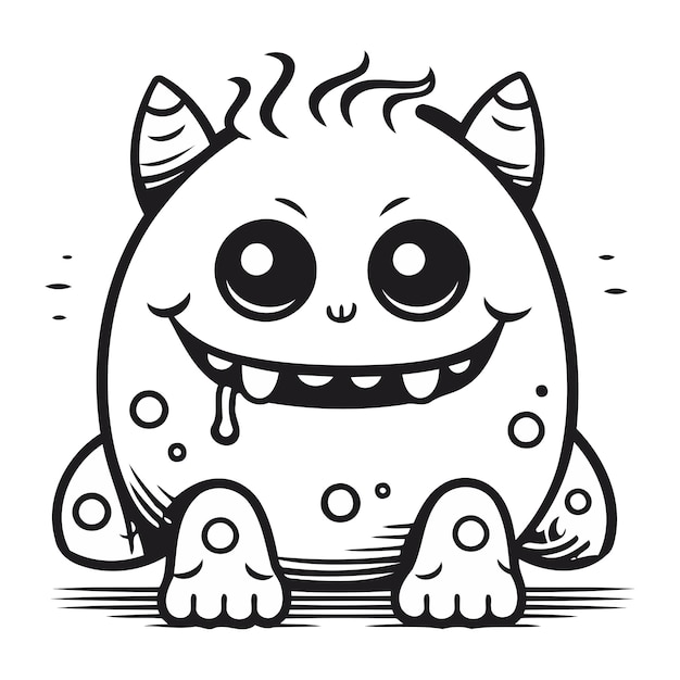 Vector Illustration of Cute Monster Cartoon Character for Coloring Book