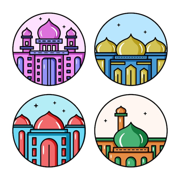 Vector vector illustration of cute mosque simple logo and badge