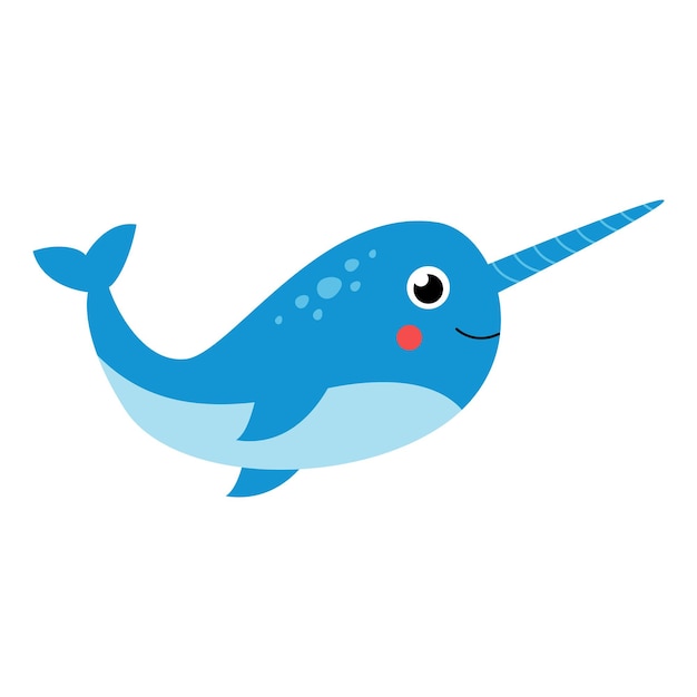 Vector illustration of cute narwhal isolated on white background.