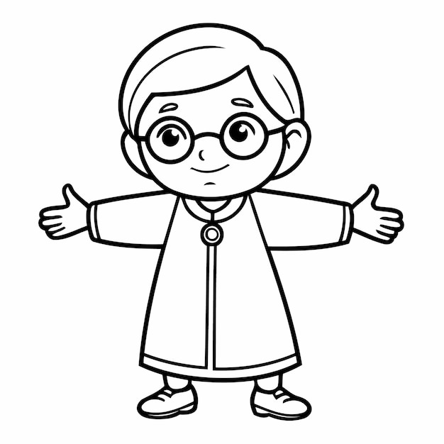 Vector illustration of a cute oldwoman drawing for toddlers colouring page