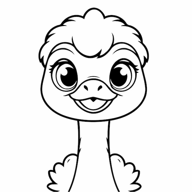 Vector illustration of a cute Ostrich drawing for kids colouring activity