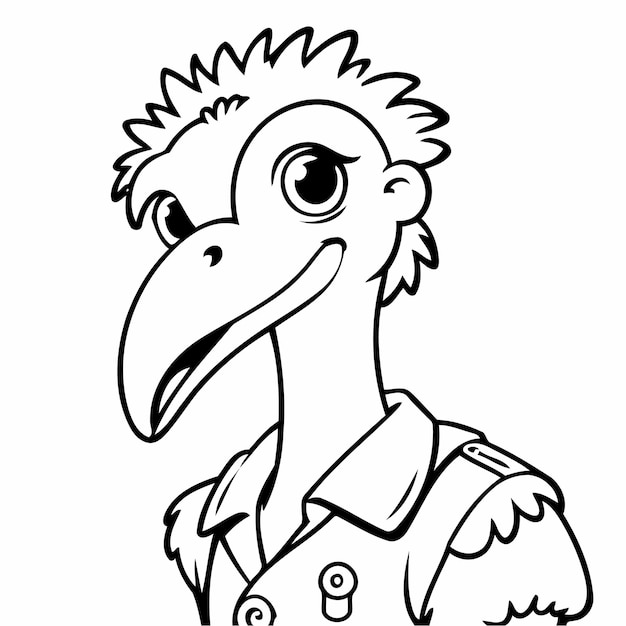 Vector vector illustration of a cute ostrich for kids colouring worksheet