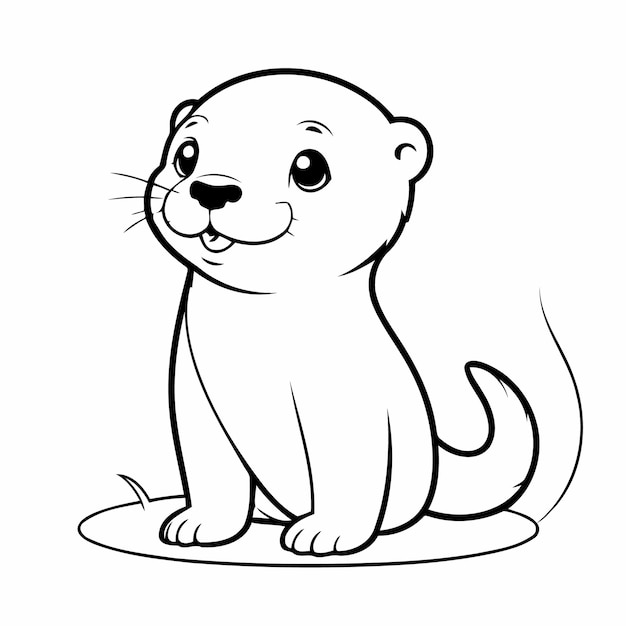 Vector vector illustration of a cute otter for kids colouring worksheet