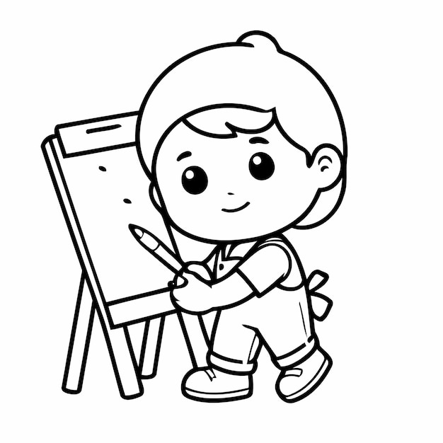 Vector illustration of a cute Painter doodle for toddlers colouring page