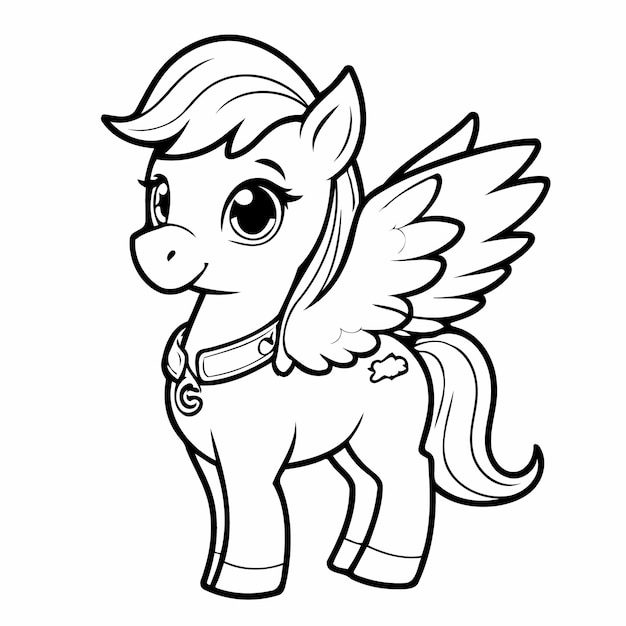 Vector vector illustration of a cute pegasus for children colouring activity