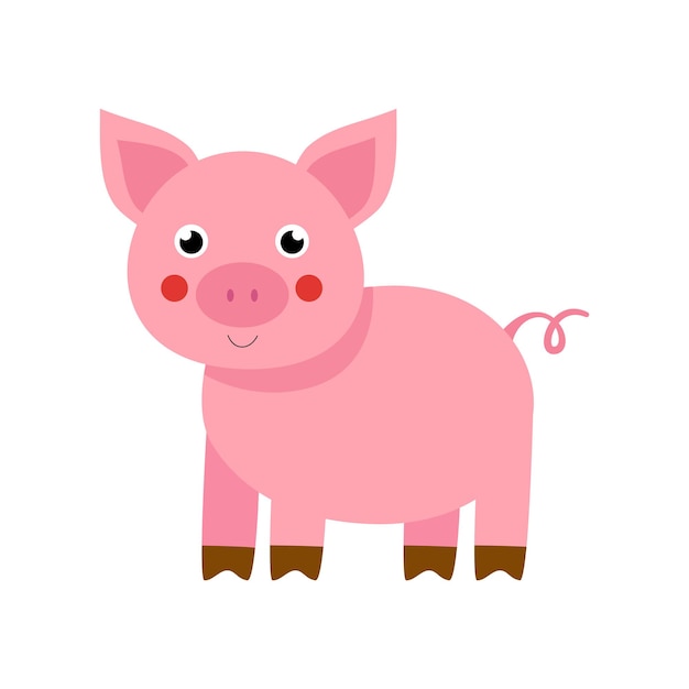 Vector illustration of cute pig isolated on white background.