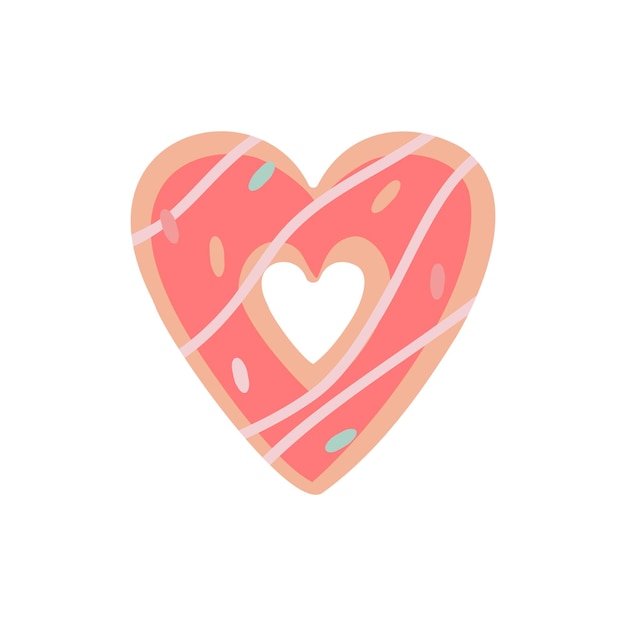 Vector illustration of a cute pink cartoon donut heart can be used for valentine's day greeting card