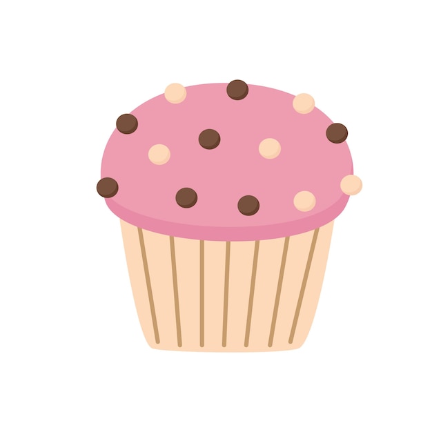 Vector illustration of cute pink cupcake isolated on white background