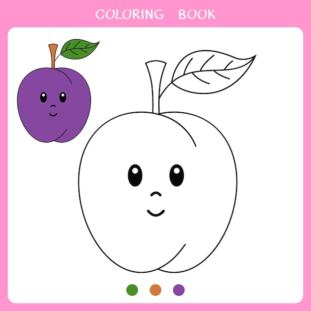 Vector illustration of cute plum for coloring book